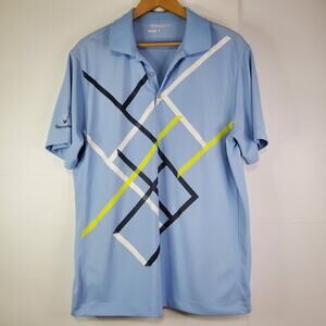 Nike Golf Tour Performance Mens L Large Dri-Fit Shirt Polo Blue White Geometric